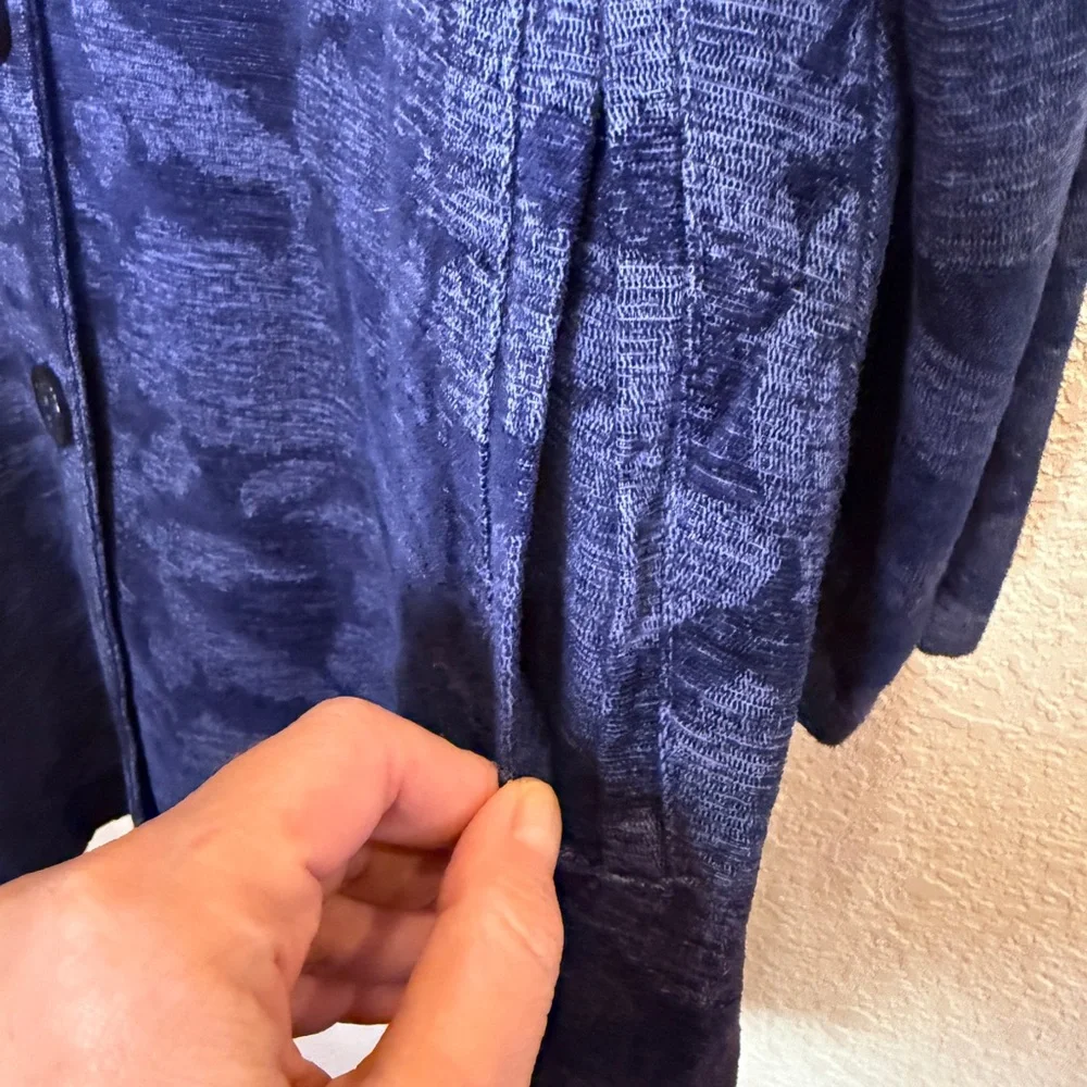 C.M.C Women’s Cotton Chenille Tapestry Funnel Neck Burnout Indigo Coat Sz S